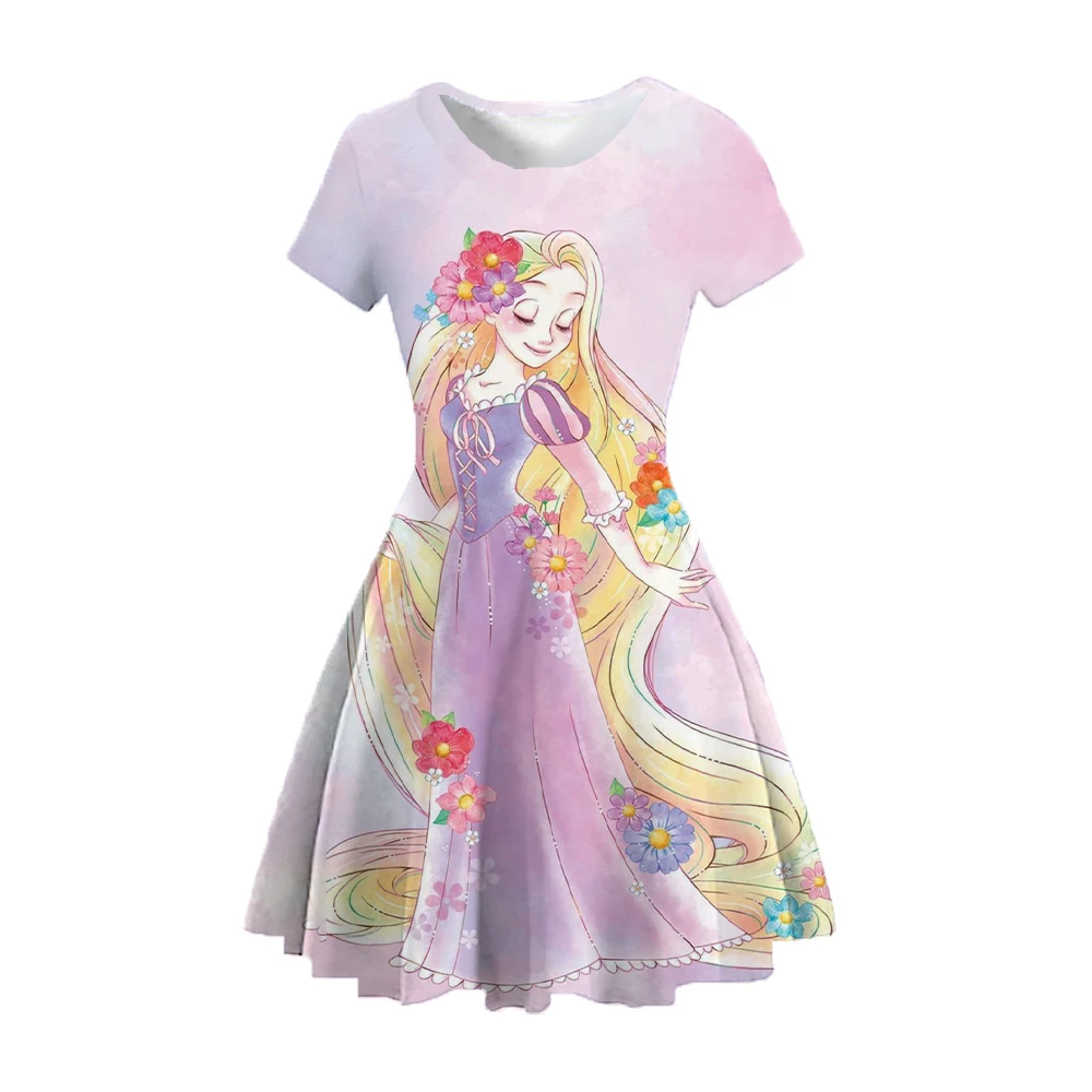 Cartoon Disney Enchanted Dress Clothing Print Girls 2022 New Summer Cute Street Clothes Fashion Short Sleeve Princess Dress