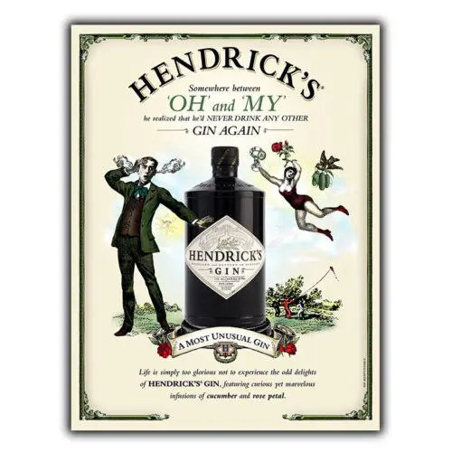 HENDRICK'S GIN & TONIC METAL WALL PLAQUE Sign kitchen bar cafe decor wall pub