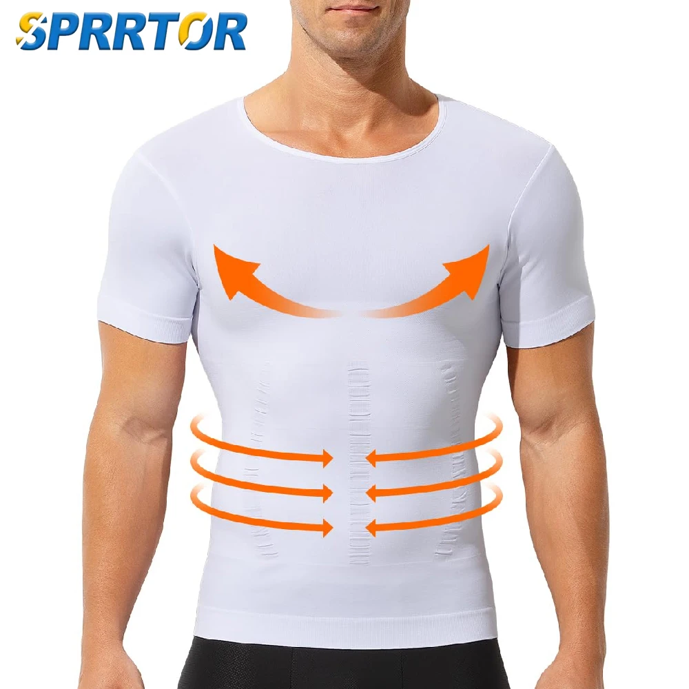 

1PC Men's Short Sleeve Compression Shirt, Seamless Slimming Body Shaper, Abs Abdomen Undershirt Tank Top for Gym Fitness Workout