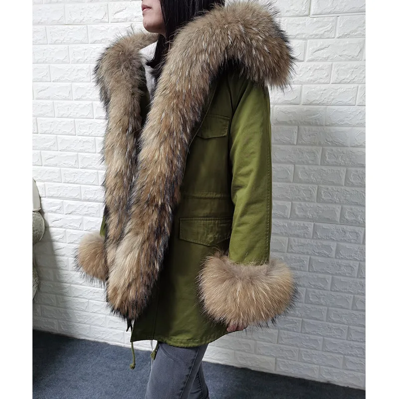Maomaokong-Parkas quentes para mulheres, colarinho de pele real natural grande, casaco longo, roupas femininas, inverno, 2023
