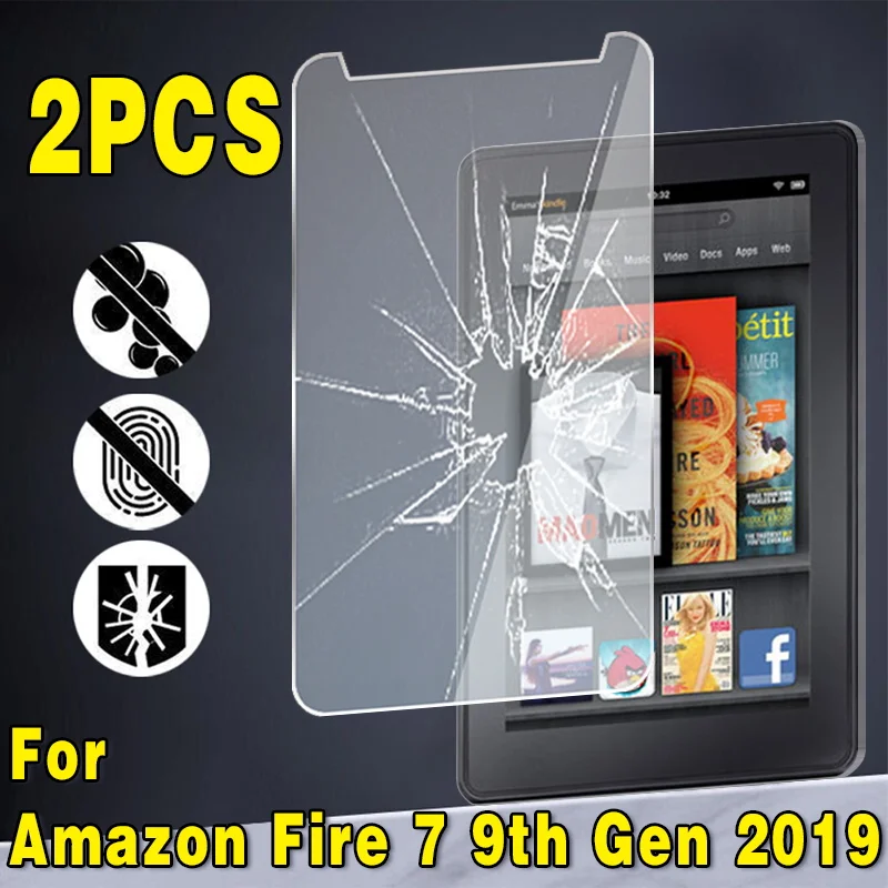 2Pcs Tempered Glass for  Fire 7 9th Gen 2019 9H Explosion Proof Anti-fingerprint Full Film Tablet Cover Screen Protector