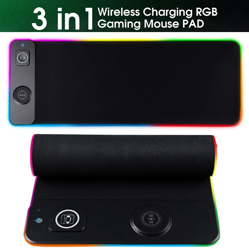 Magnetic Mouse Pad wit Wireless Charging 3-In-1 RGB Gaming Mousepad Office Desk Pad for Airpod Wireless Charging for Apple Watch