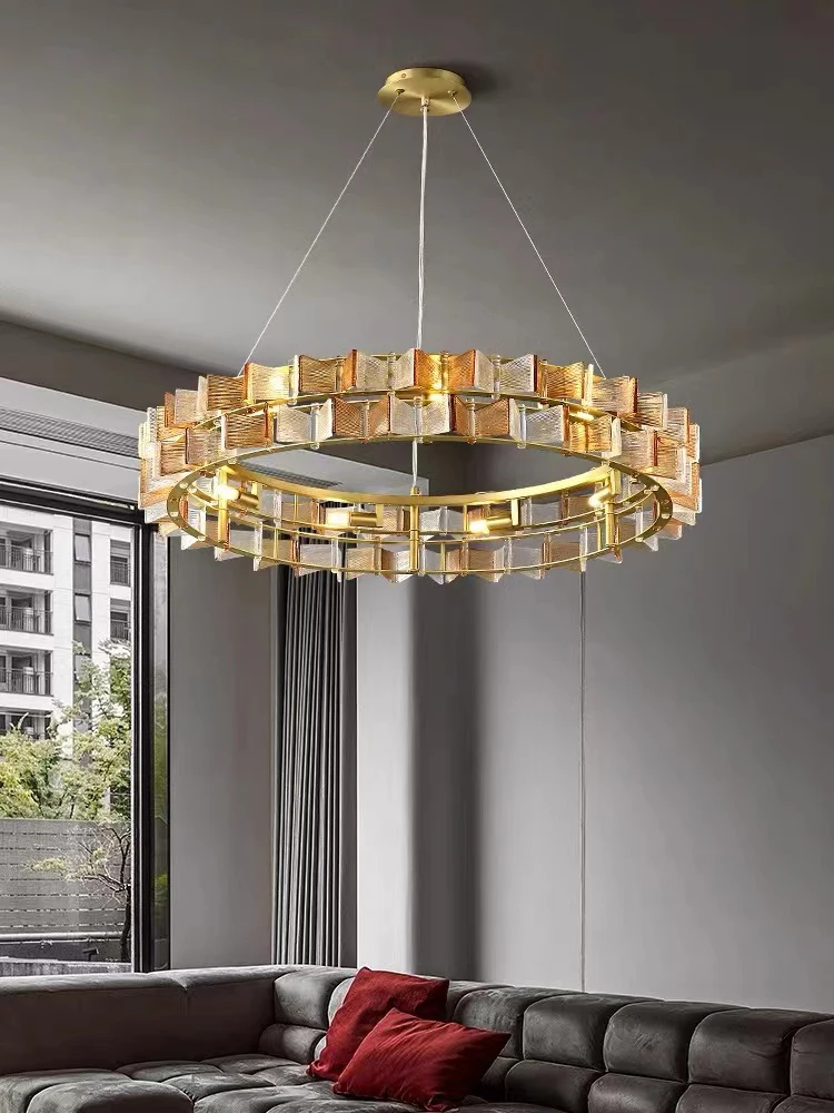 Art Deco Amber Butterfly Glass Stainless Steel LED Round Chandelier Lighting Lustre Suspension Luminaire Lampen For Living Room