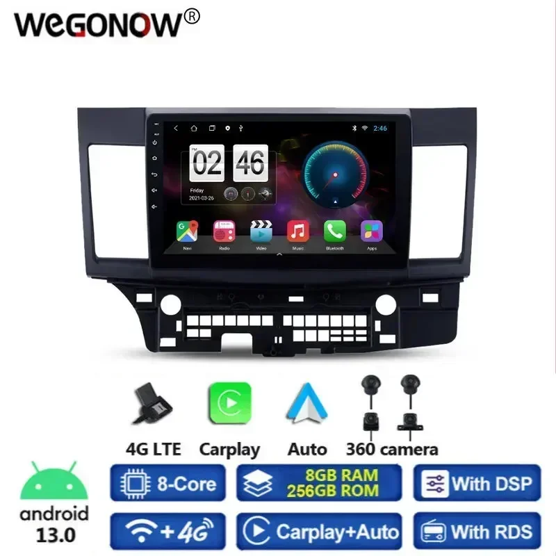 360 Panoramic Camera Carplay 8G+256G Android 13.0 Car DVD Player GPS WIFI Bluetooth RDS Radio For Mitsubishi Lancer-ex 2008-2015