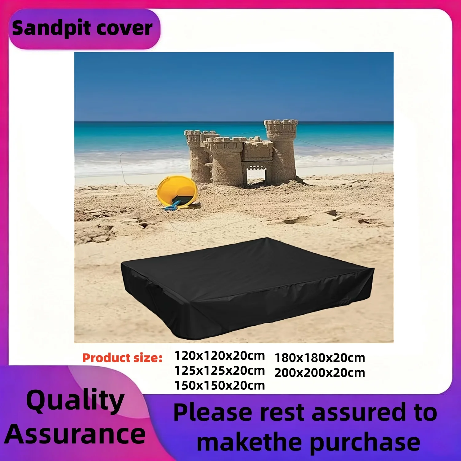 1pc Sandbox Cover with Drawstring Closure, Black Oxford Fabric Sandpit Cover for Outdoor Use