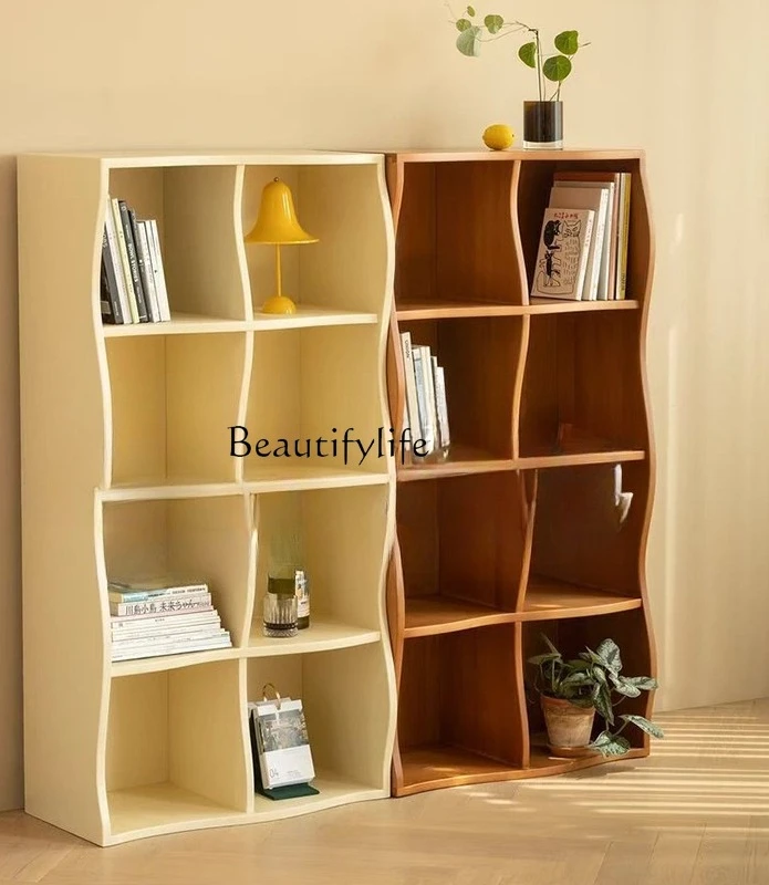 Nordic medieval cream wind partition cabinet multi-layer lattice bookshelf all solid wood shelf