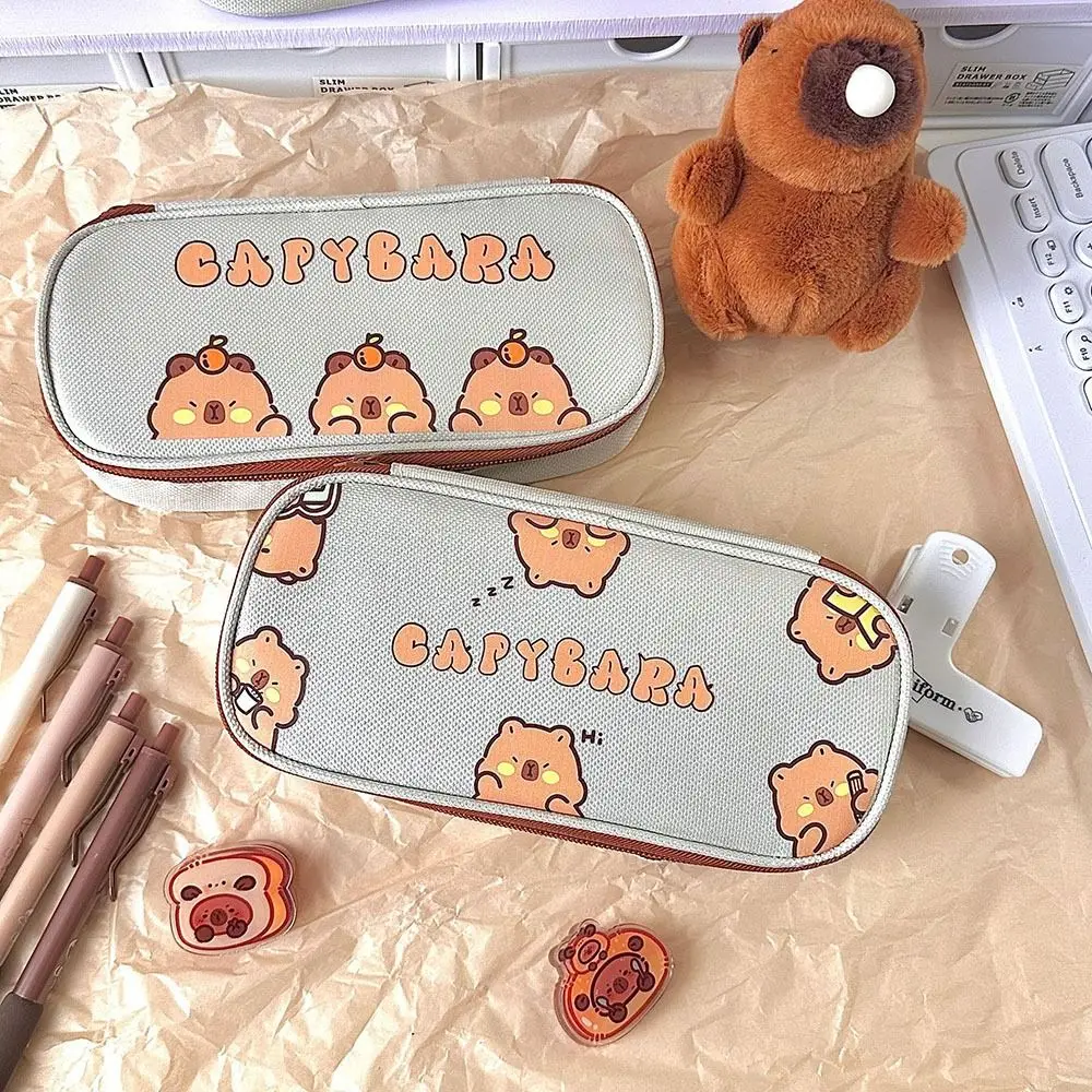 Oxford Stationery Storage Bag Large-capacity Multi-function Stationery Organizer Portable Cartoon Capybara Pencil Box