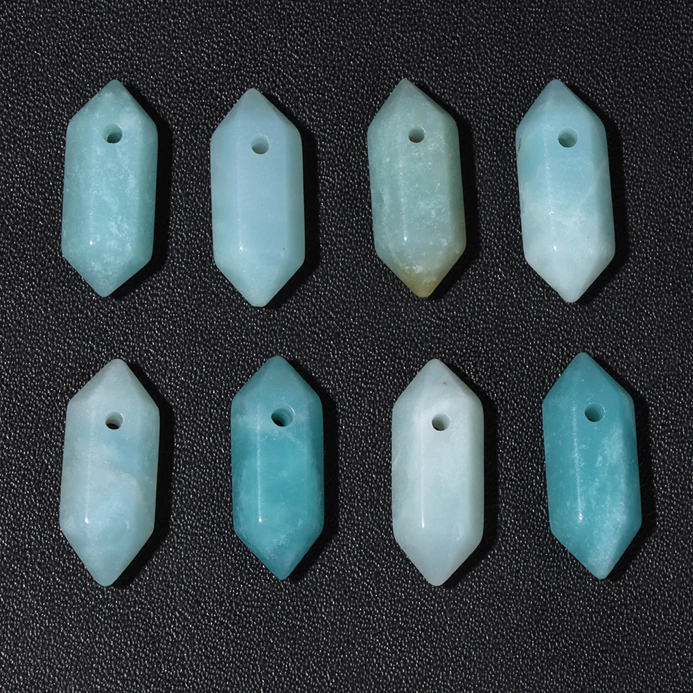 Natural Stone Hexagonal Pendant Mineral Quartz Charms Amazonite Column Pendant for DIY Jewelry Necklace Making Bracelet 9x20mm