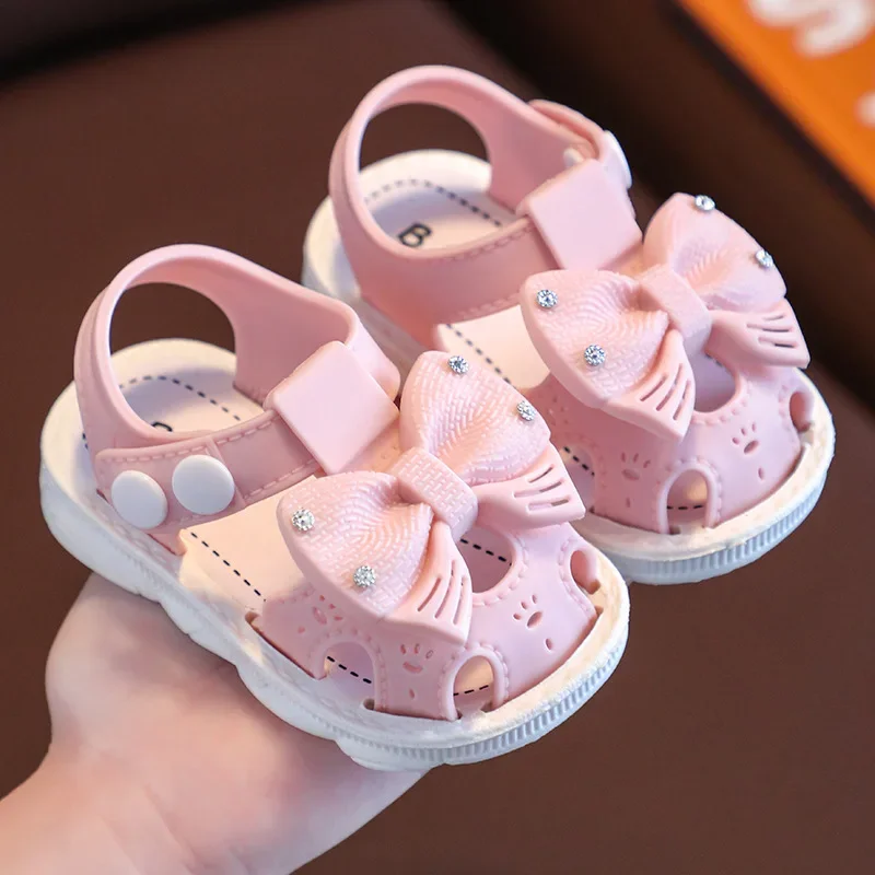 2024 Summer Baby Bow Girls Sandals Comfortable Soft Sole Kids Student Shoes Children Beach Sandals Cartoon Infant Toddler Shoes