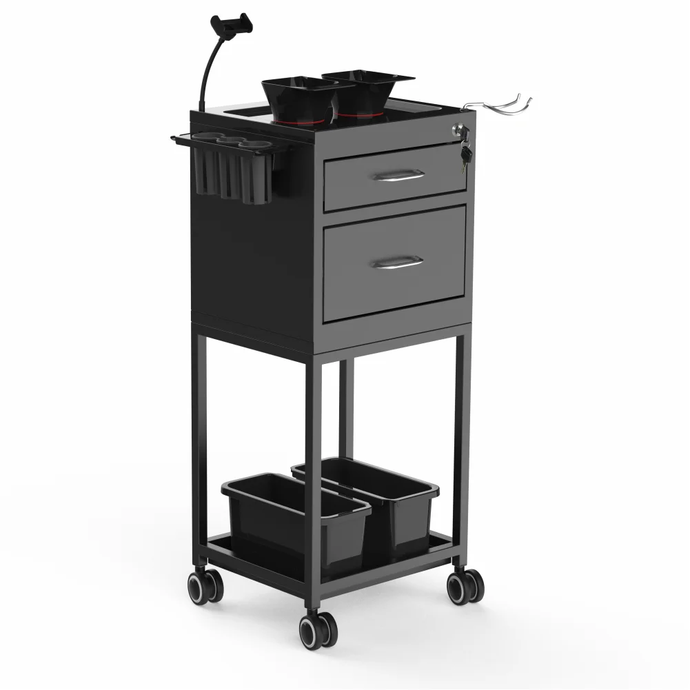&c Professional Hair Salon Trolley Cart with Magnetic Bowls & Phone Holder