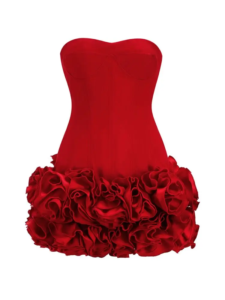 White Red Black Flowers Back Laceing Strapless Bandage Mini Evening Dress  Sweet Woman Birthday Party Dresses Weeding guest gowns - AliExpress  200000345