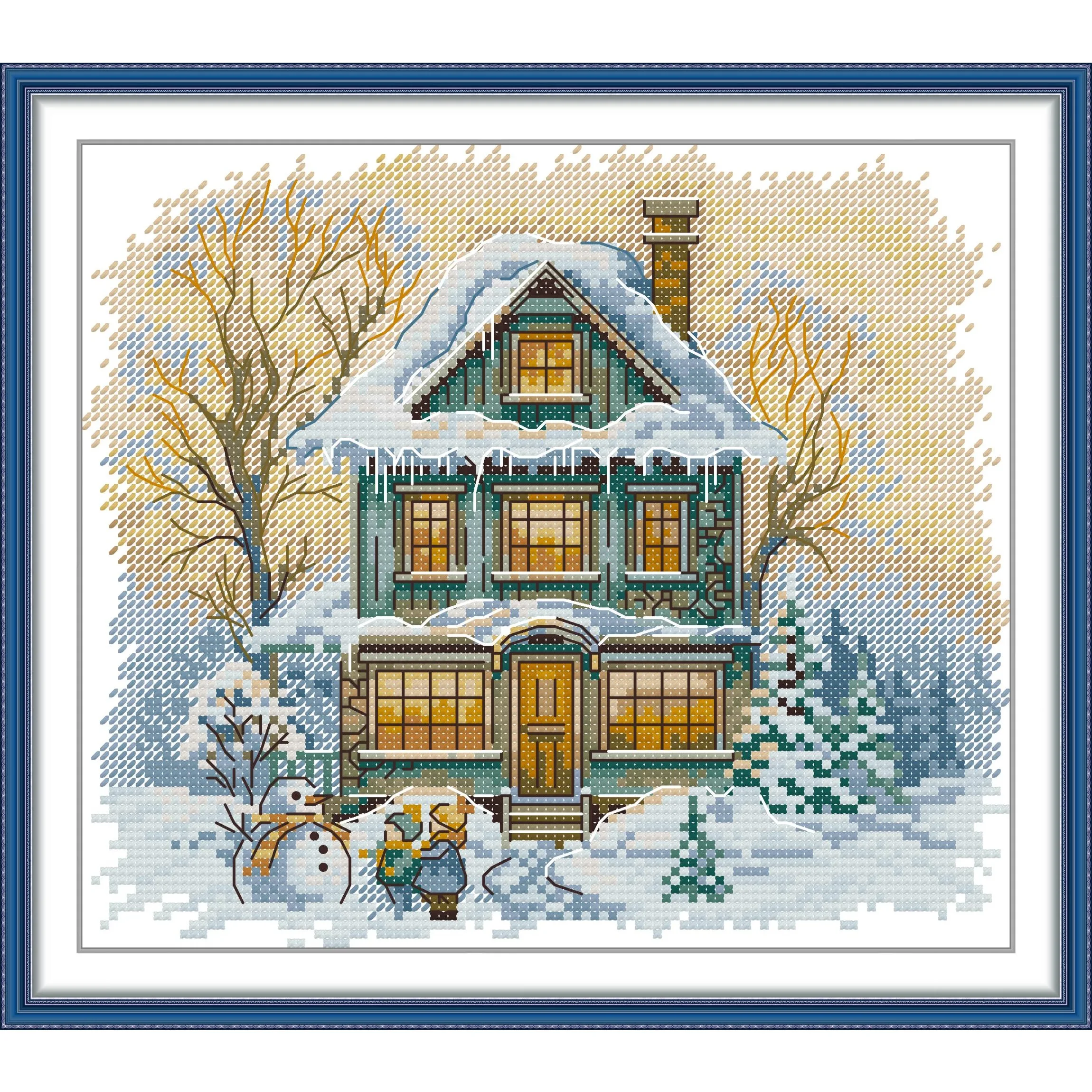 

Joy Sunday Pre-printed Cross Stitch Kit Easy Pattern Aida Stamped Fabric Embroidery Set-Hut in The Snow