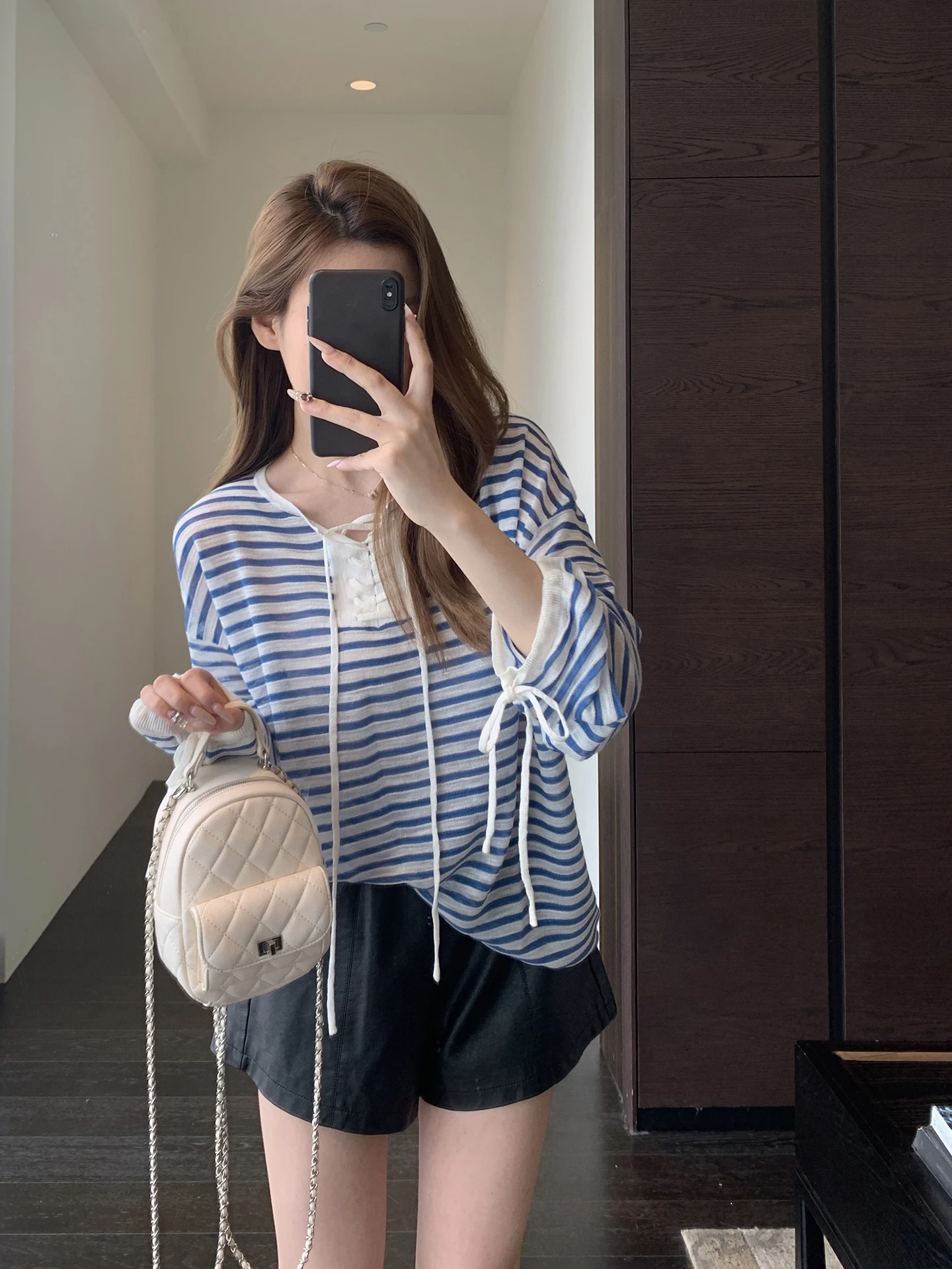 

AMR UU Women's Lazy Style Loose Fit Long Sleeve Striped Sun Protection Shirt Spring Summer New Soft Knitted Top Breathable
