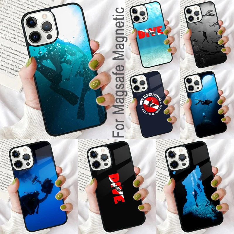 Scuba Diver Diving Soft Phone Case for iPhone 17 Air 16e Pro max 15 Pro 13 14 Plus 11 12 MagSafe Magnetic Coque