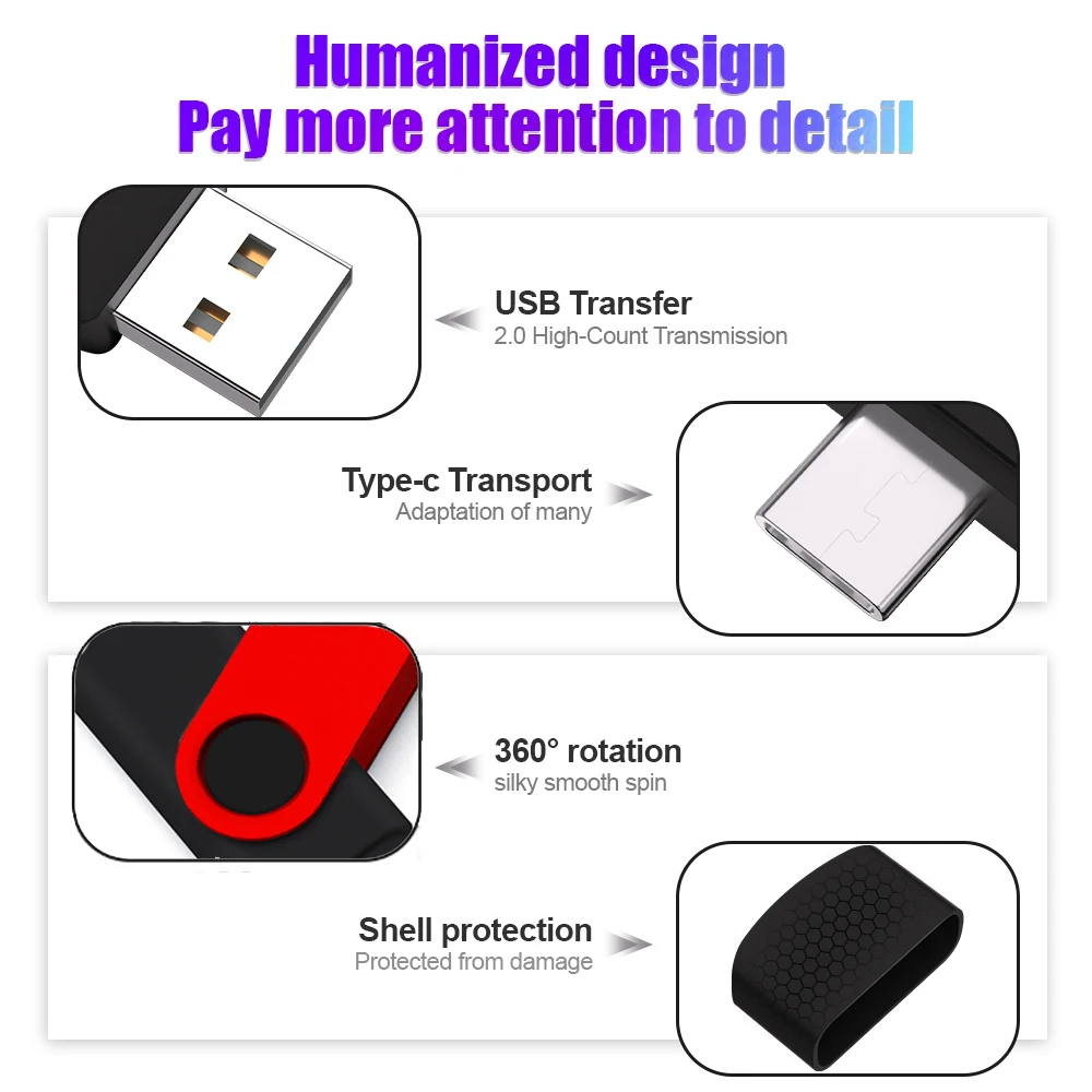 50 buah Flash Drive USB 2.0 Tipe C USB 2.0 baru OTG 360 ° RotablePen Drive 128GB 64GB 32GB 16GB 8GB USB Stick 2 in 1 Flashdisk Kecepatan Tinggi