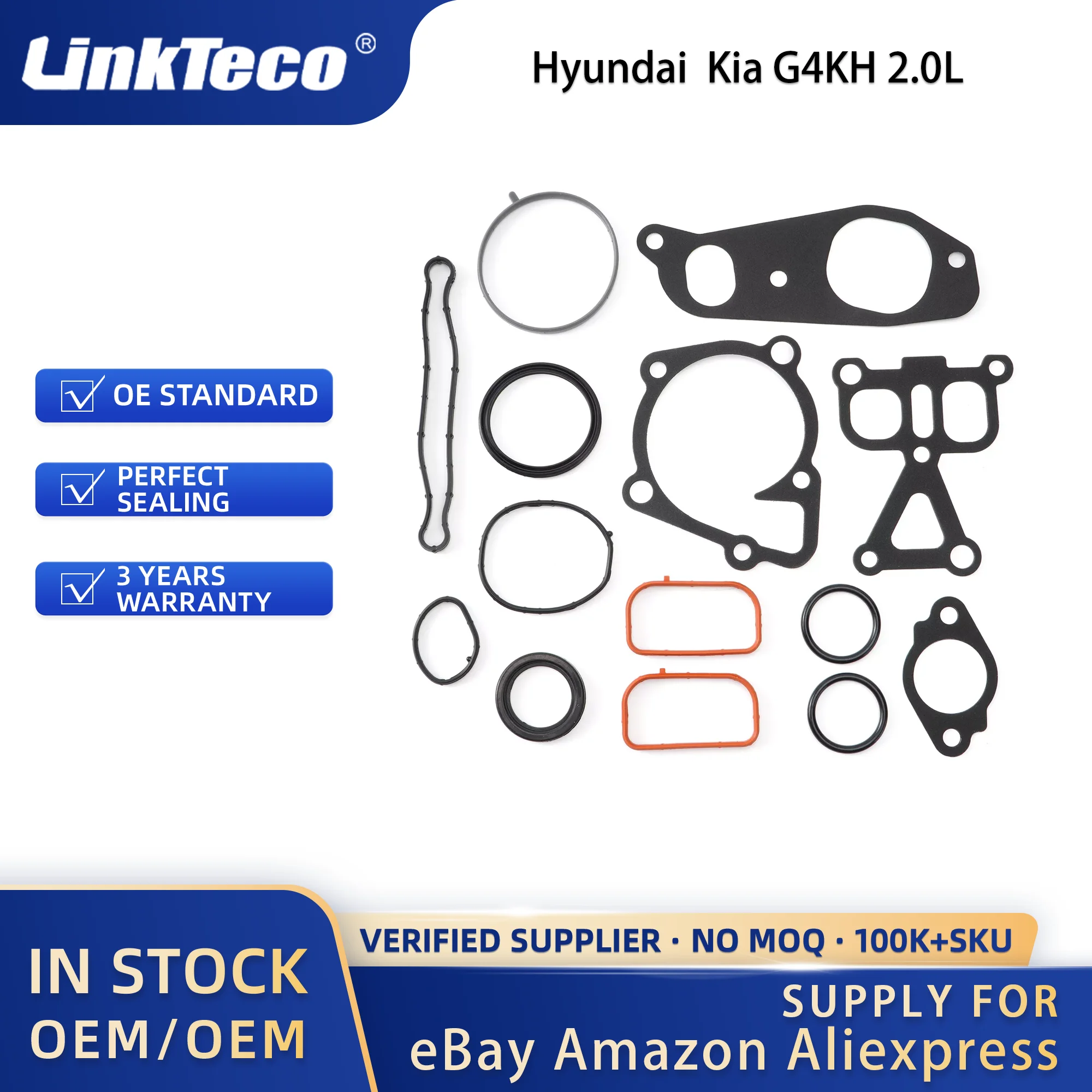 Kit de reconstrucción de revisión de motor Linkteco, Kit de cadena de distribución de pistón, rodamiento de motor de biela de cigüeñal para Kia G4KH 2.0L 11-16
