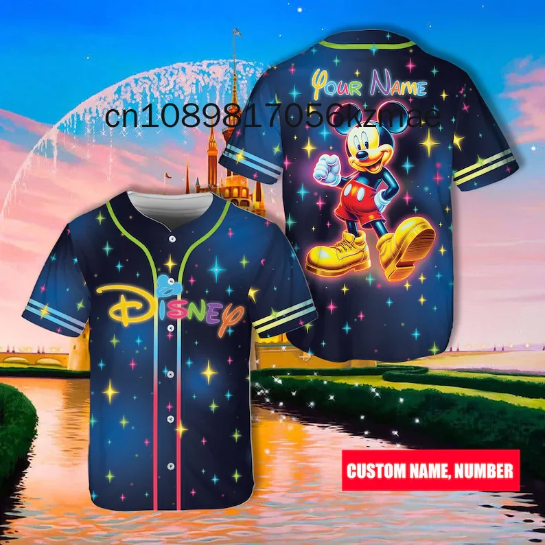 2024 New Disney Baseball Jersey  Sparkling Gradient  Disneyland Vacation Jersey For Baseball Lovers Magic Kingdom Jersey