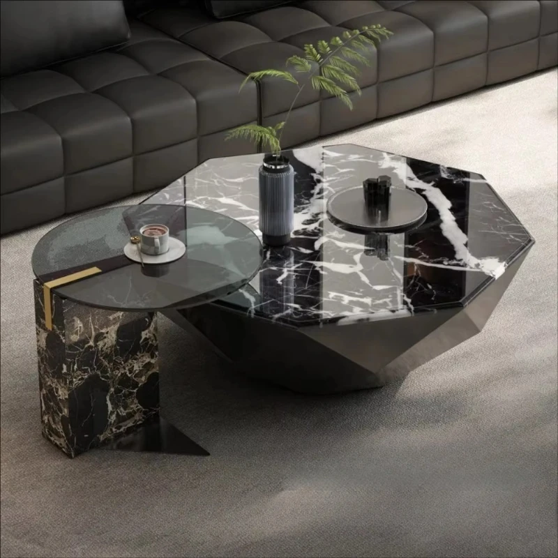 New simple coffee table set marble brushed stainless steel nested table
