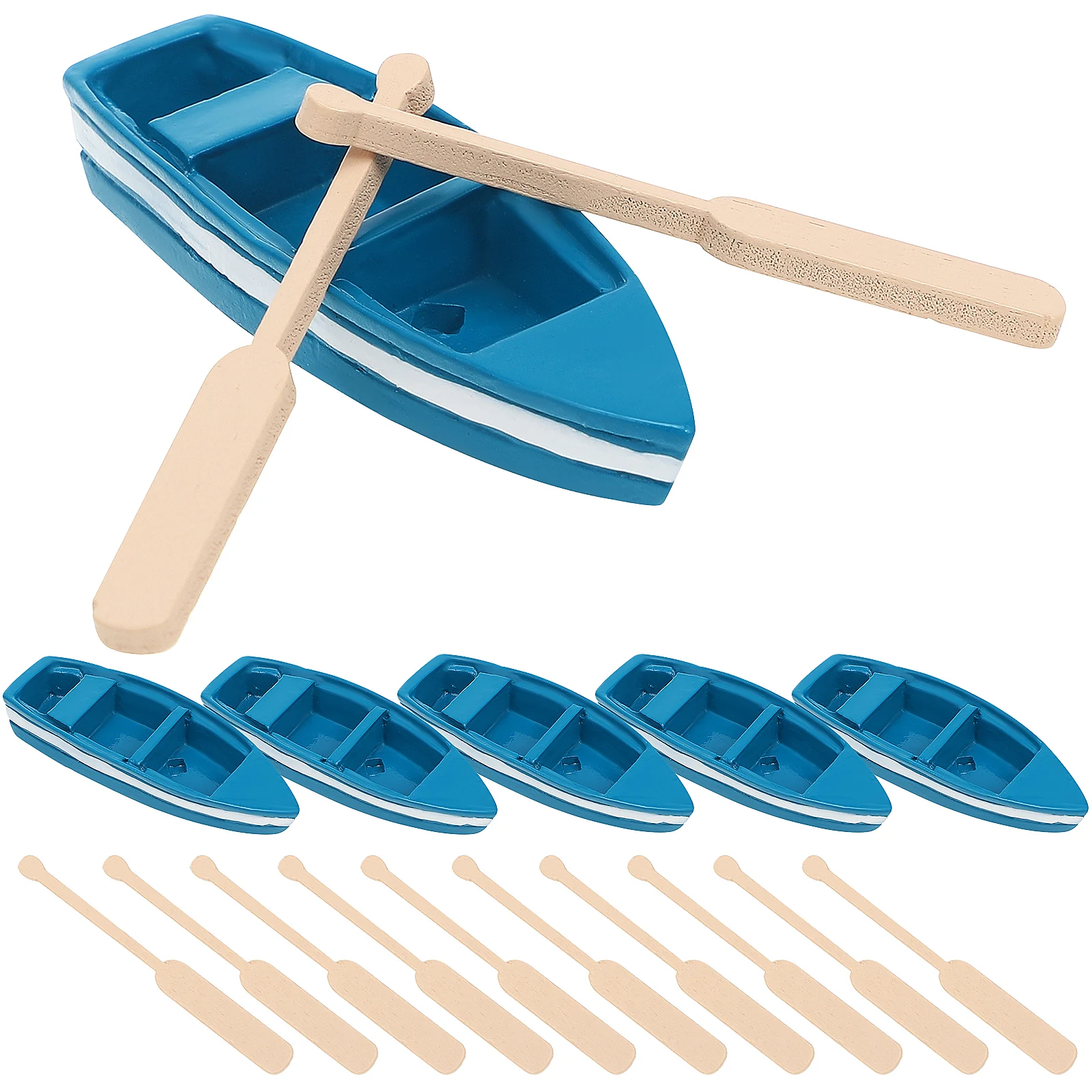 

6 Pcs Blue Boats Wooden Oars Realistic Model Nautical Decor Home Ocean Room Tabletop Craft Durability