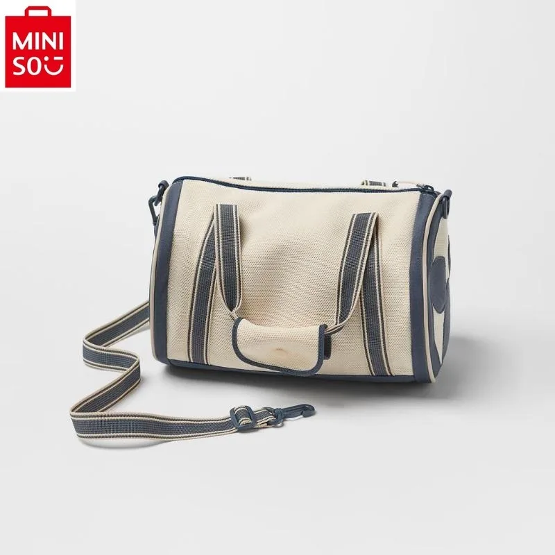 MINISO Disney High Quality Canvas Lightweight Cylinder Crossbody Bag for Women's Fashion Large Capacity Storage Travel Handbag