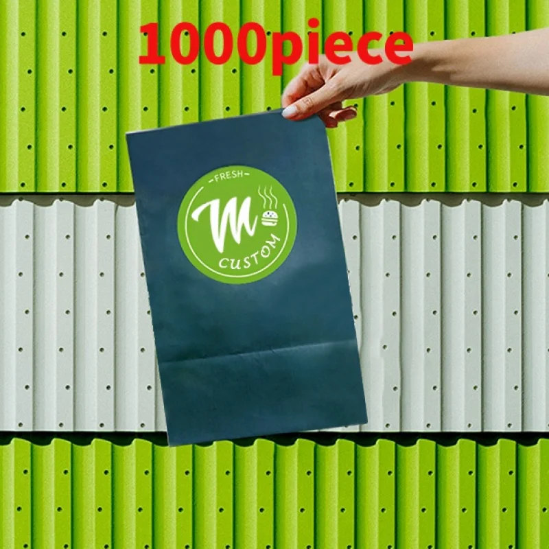 10 00piece.Custom.One-Stop Customization Sticker Logo Printed Recyclable Paper Bag Packaging Restaurant Fast Food Take Out