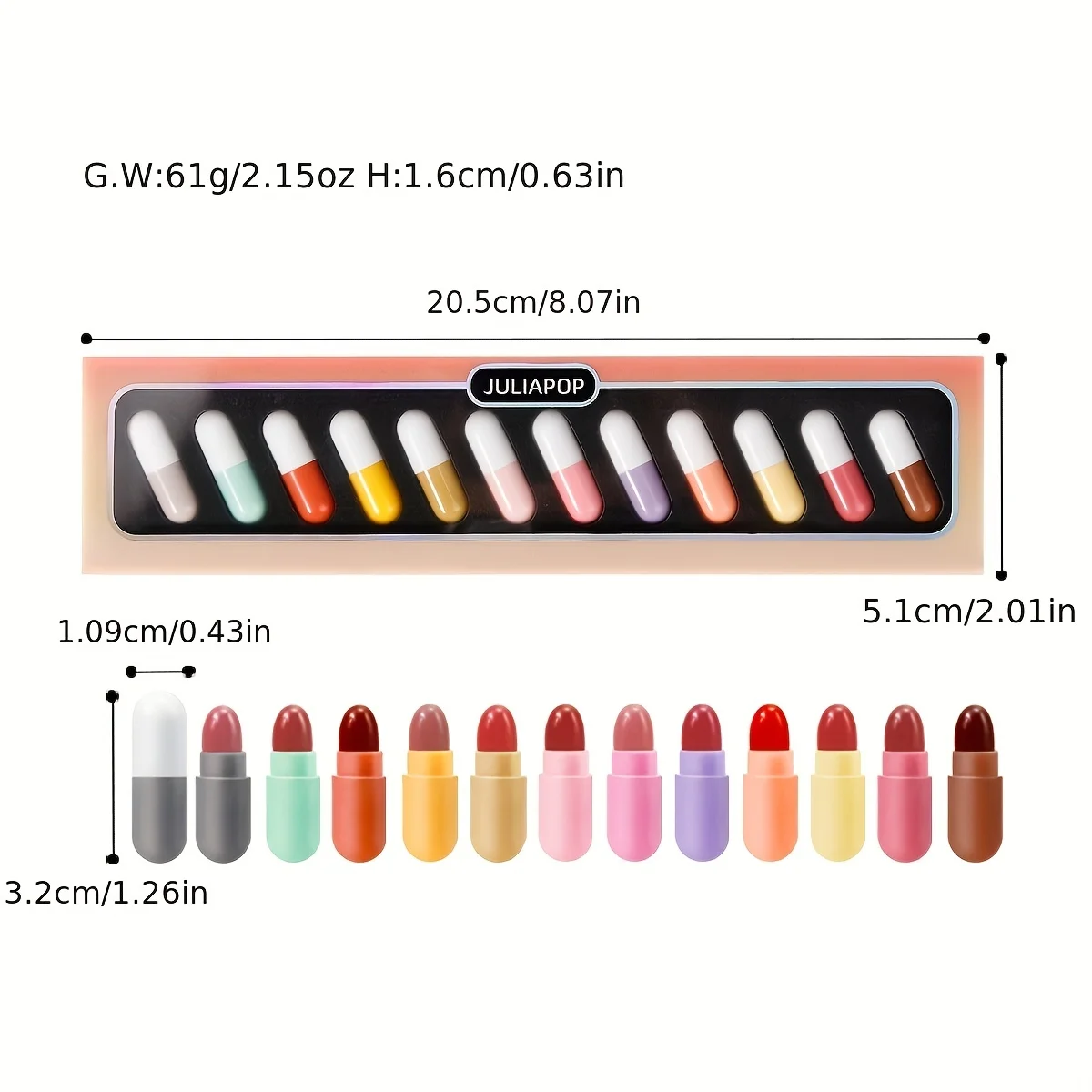 Mini Lipstick Set,12 Colors Capsules Matte Pill Shaped Lipstick,Waterproof Long Lasting Mini Capsules Velvet Lipstick Set(12PCS)