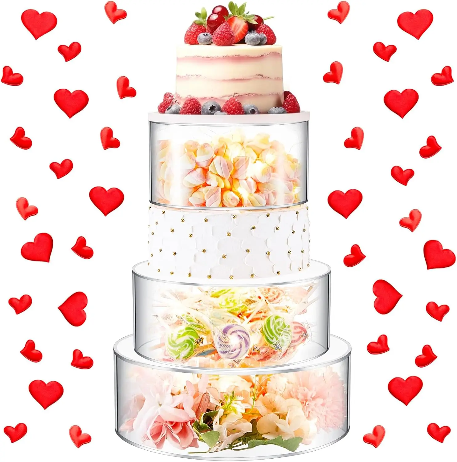 

3-Piece Acrylic LED Cake Stand Set with Fillable Design, 8''-12'' Sizes for Wedding Birthday Party Display