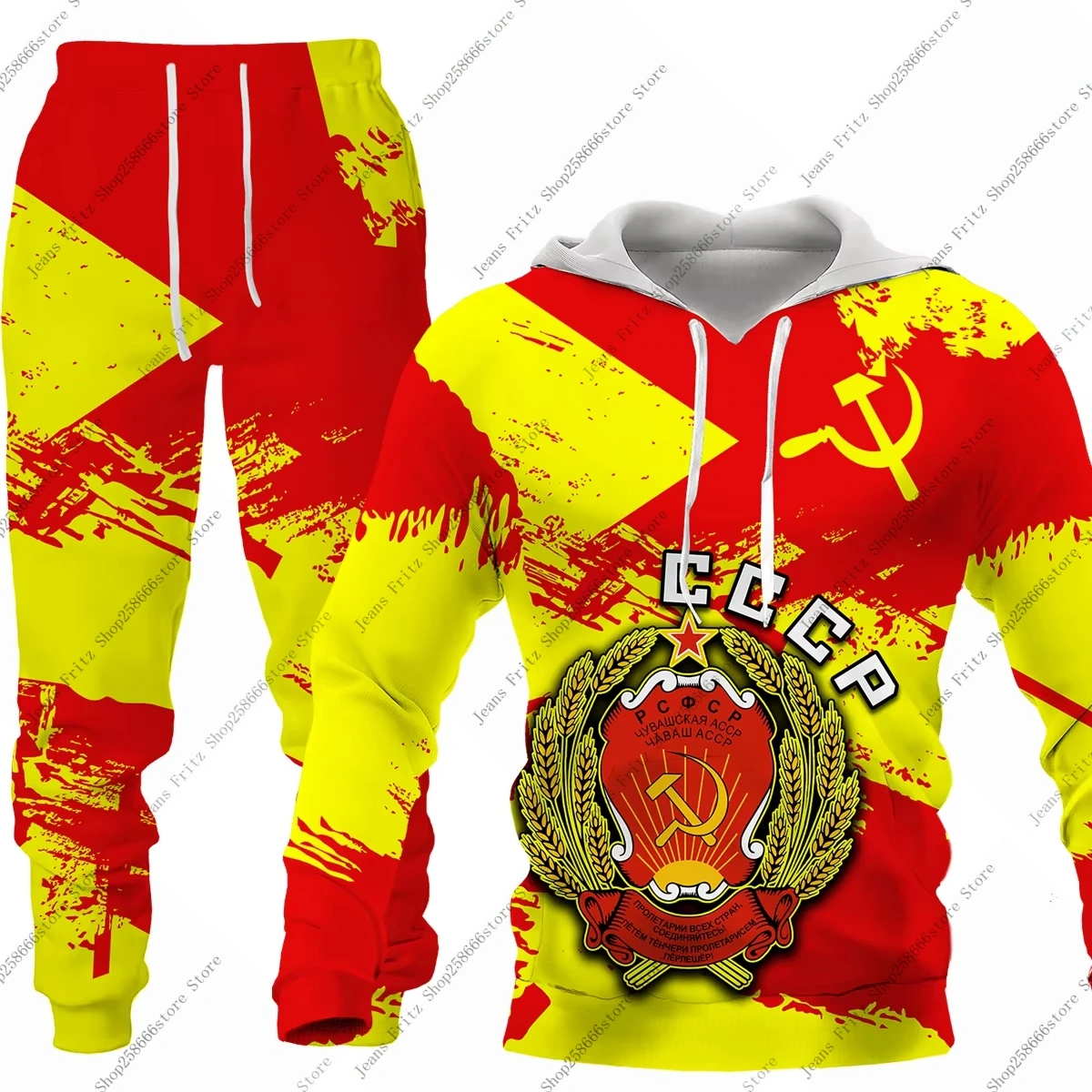 Autumn Winter 3D Print CCCP Russian USSR Soviet Union Hoodie Fashion 2pcs Set Kids Casual Men Women Street Sports Jogging Suits