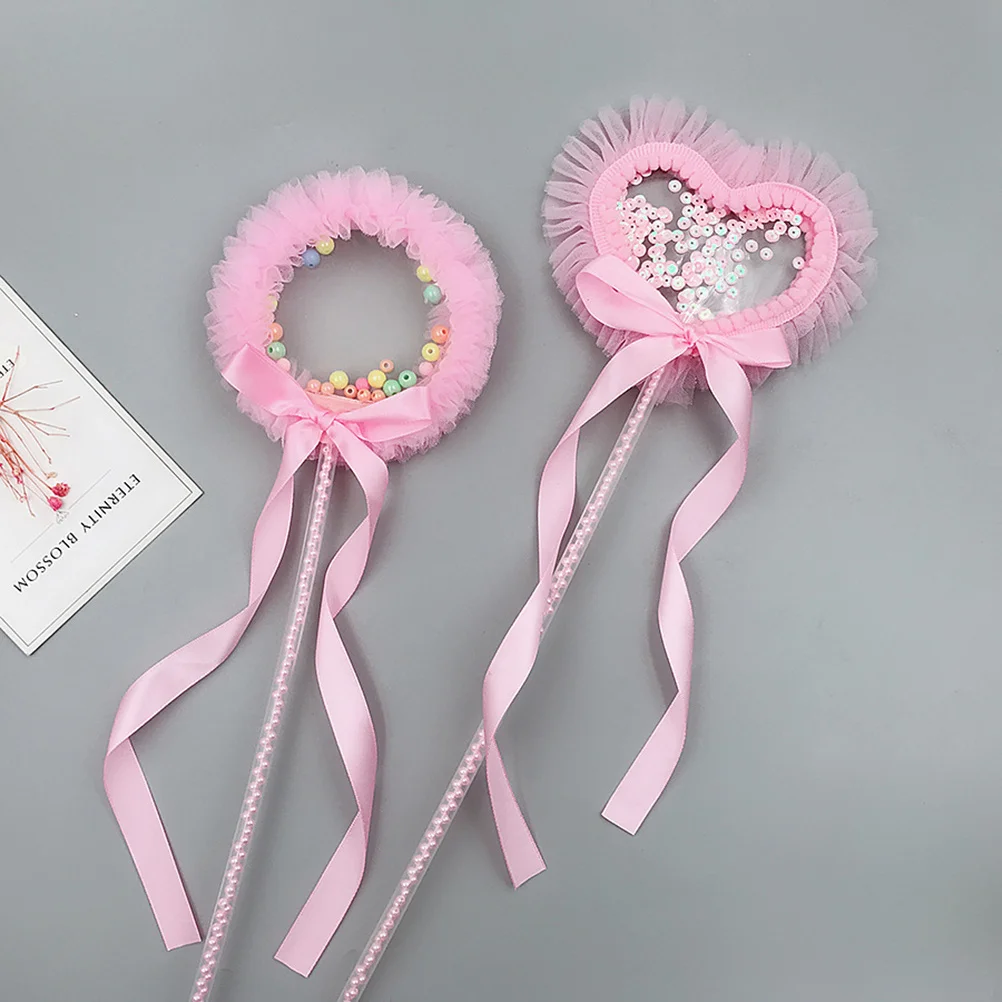 عصا خرافية على شكل قلب بتصميم شرابة وردية للفتيات وحفلات أعياد الميلاد للأطفال وديكور حفلات الأميرة بالترتر السحري