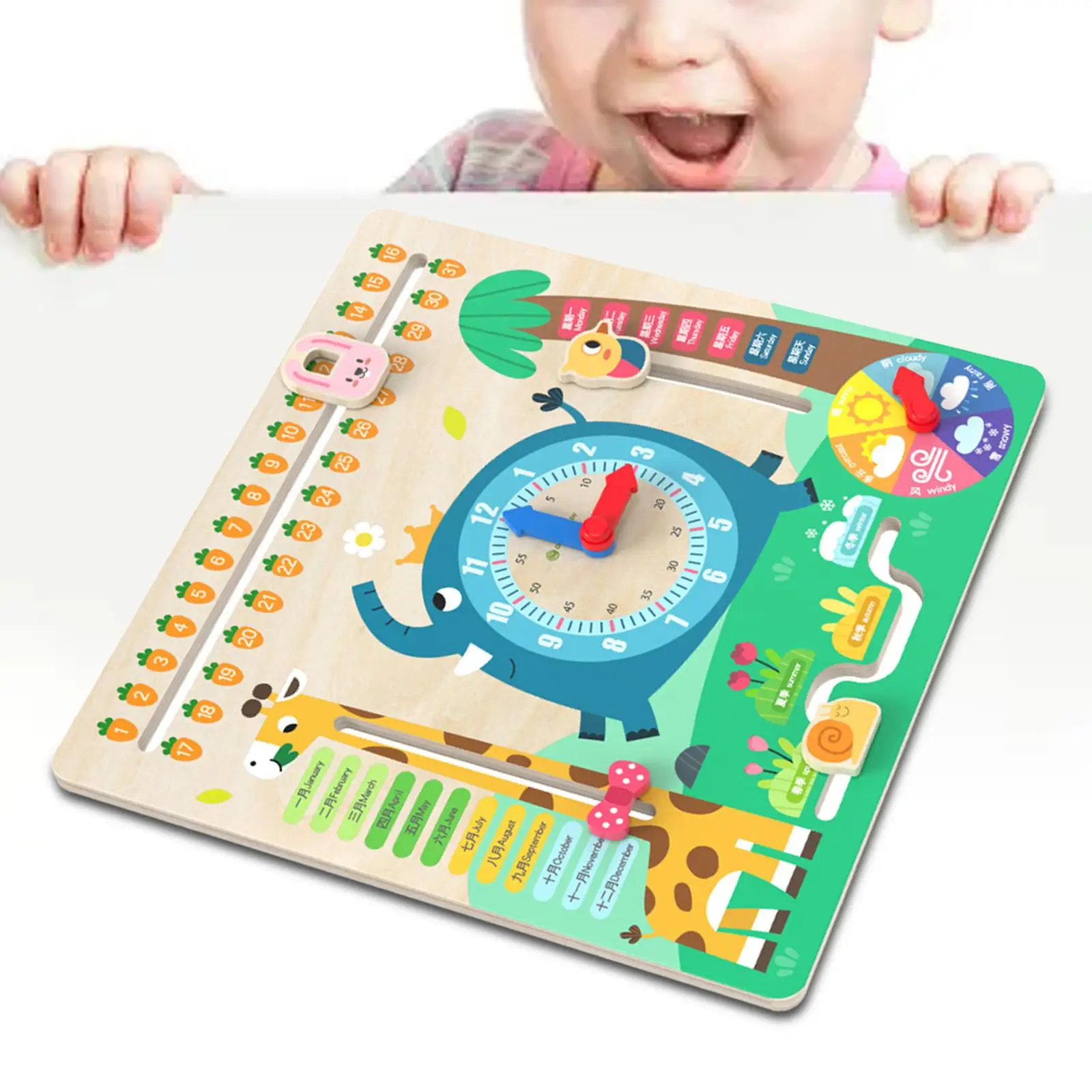 Kalenderuhr Holzspielzeug Montessori Spaß tragbares Puzzle Uhrentafel Kalender