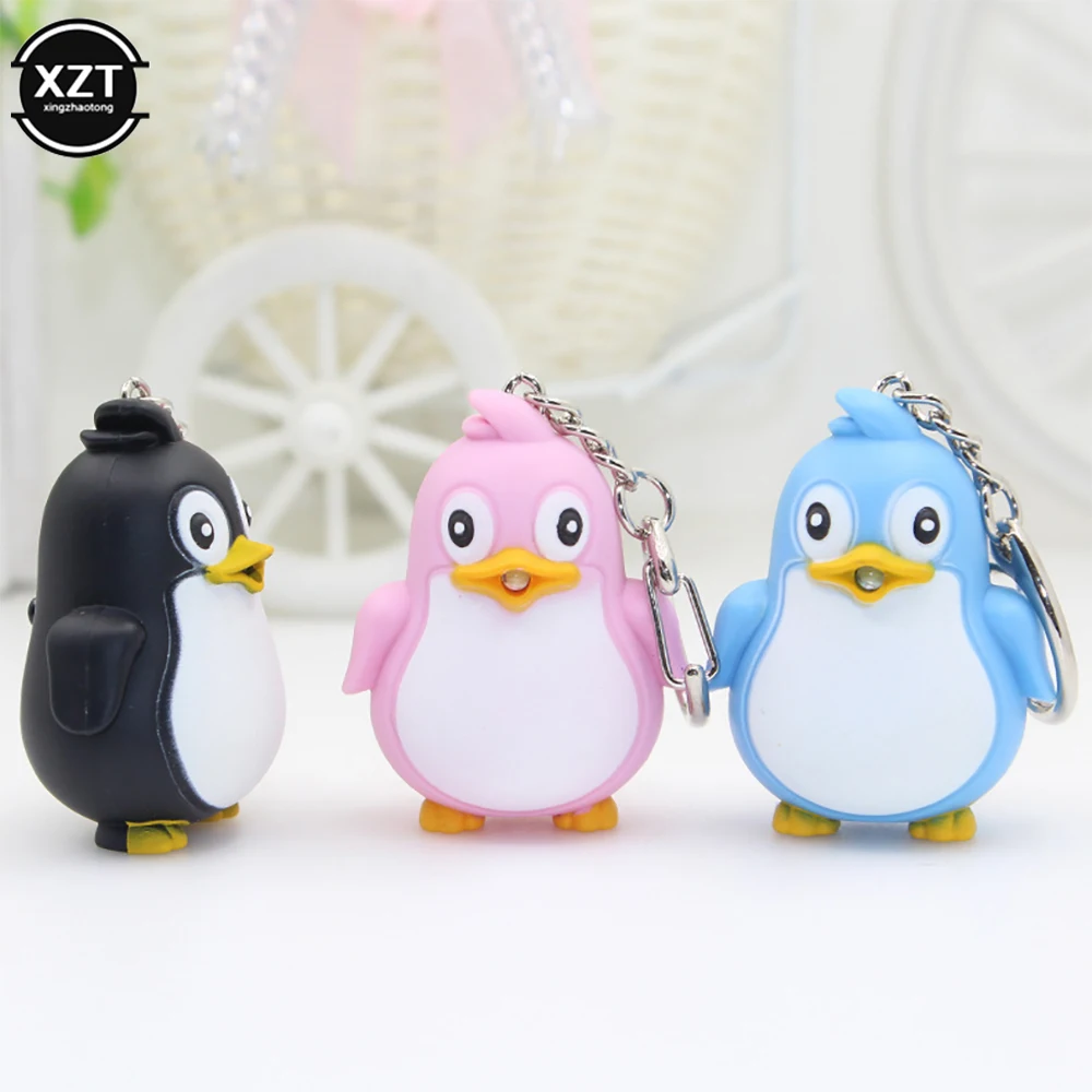 Cute Penguin Keyring LED Torch With Sound Light Keyfob Kids Toy Gift Fun Animal Keyholder Fashlight Keychain