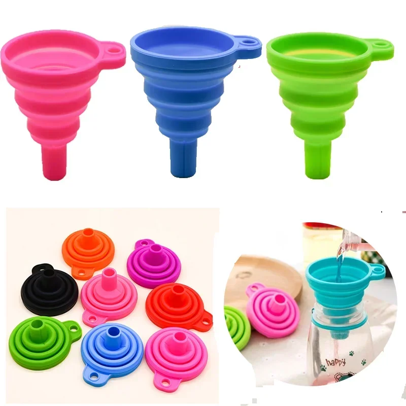 1PC Mini Foldable Funnel Silicone Collapsible Funnel Folding Portable Funnels Be Hung Home Liquid Dispensing Telescopic Funnel