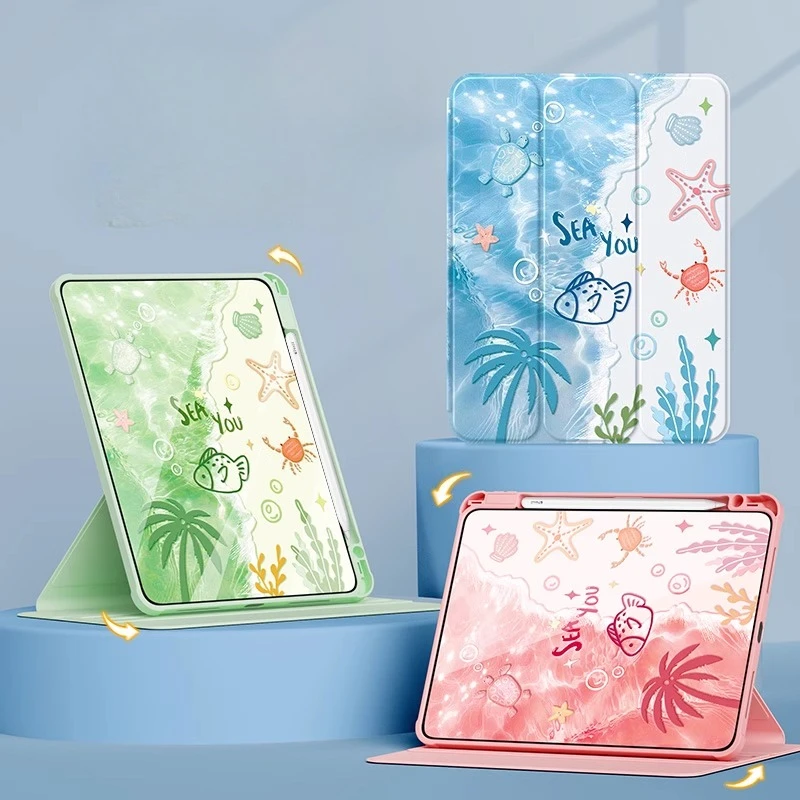 

Sea Print For ipad case Ipad Air 4 5 M2 M3 Mini 6 7 Rotating Protective Case Funda iPad A16 Pro 4 5 6 10th 11th Gen Tablet Cover