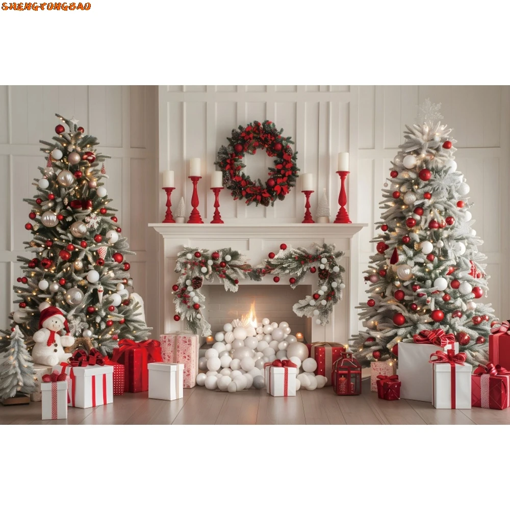 Boże Narodzenie Photocall Tło Choinka Okno Kominek Dziecko Rodzina Portret Fotografia Tła Dekoracja Dla Photo Studio