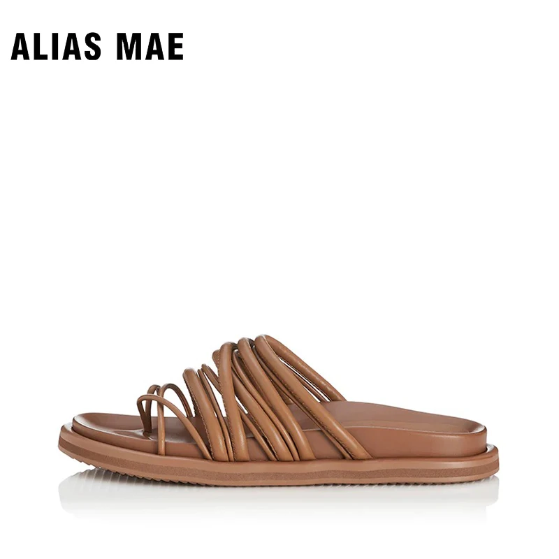 Alias Mae Dahlia Zomer 2023 Nieuwe Dames Open Teen Gebreide Lederen Onregelmatige Luxe Merk Gepersonaliseerde Veelzijdige Strand Slippers