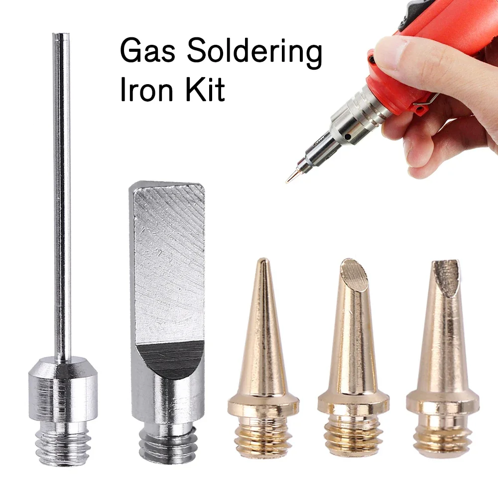 5pcs/Set HS-1115K Butane Gas Soldering Iron Tip Cordless 26ml Welding Head Kit Torch Pen Tool Soldering Tools Soldering Tip