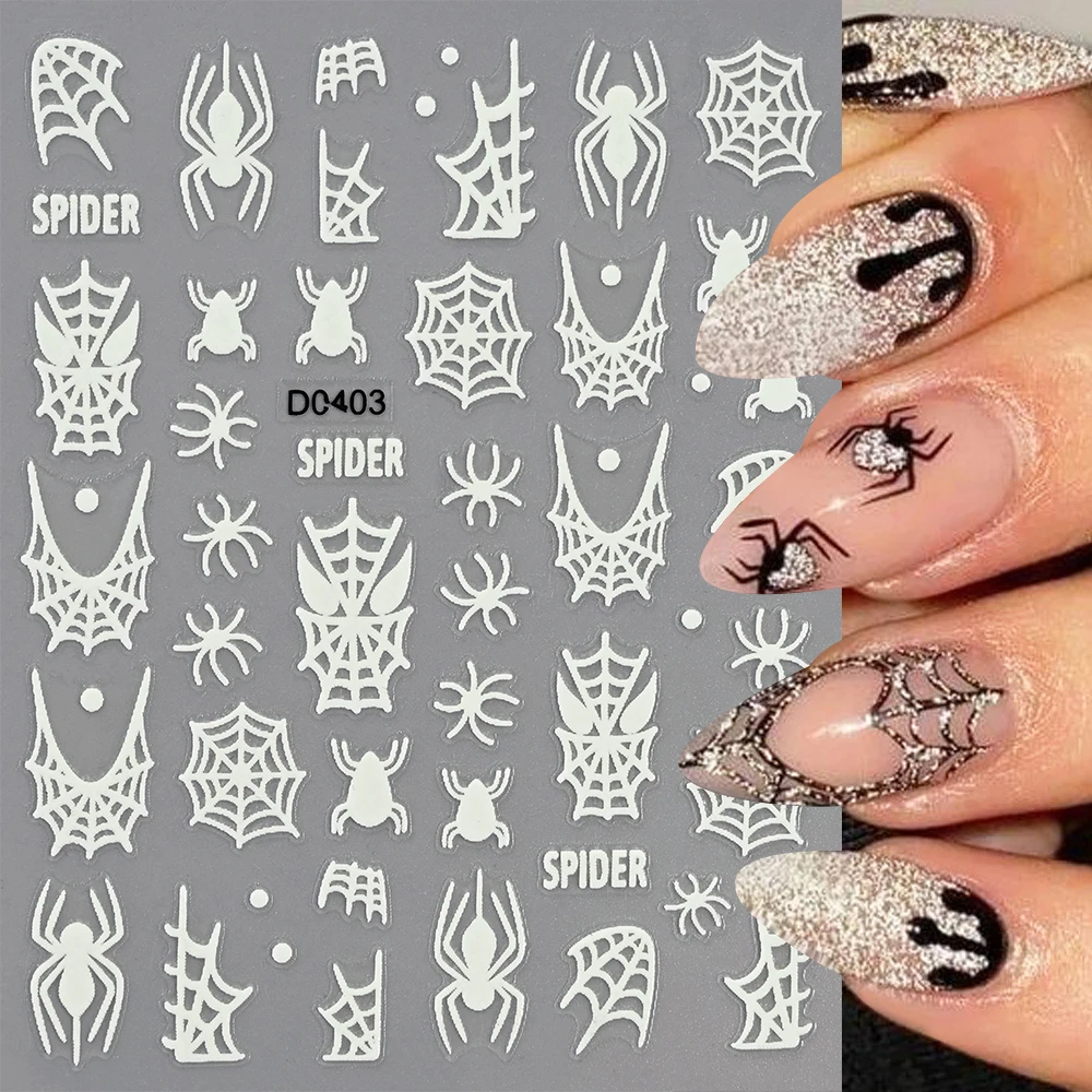 3D Halloween Ghost leuchtende Nail Art Aufkleber schwarze Fledermaus Spinnennetz Design Nagel kleber Aufkleber leuchten in dunklen Dekoration Aufkleber