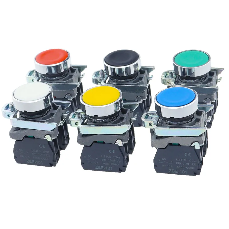 New XB4 Metal Thickened Button Switch Instantaneous Self Reset Emergency Stop Plane 22mm Rotary Switch XB4-BA42 BA31 BA55 XB2