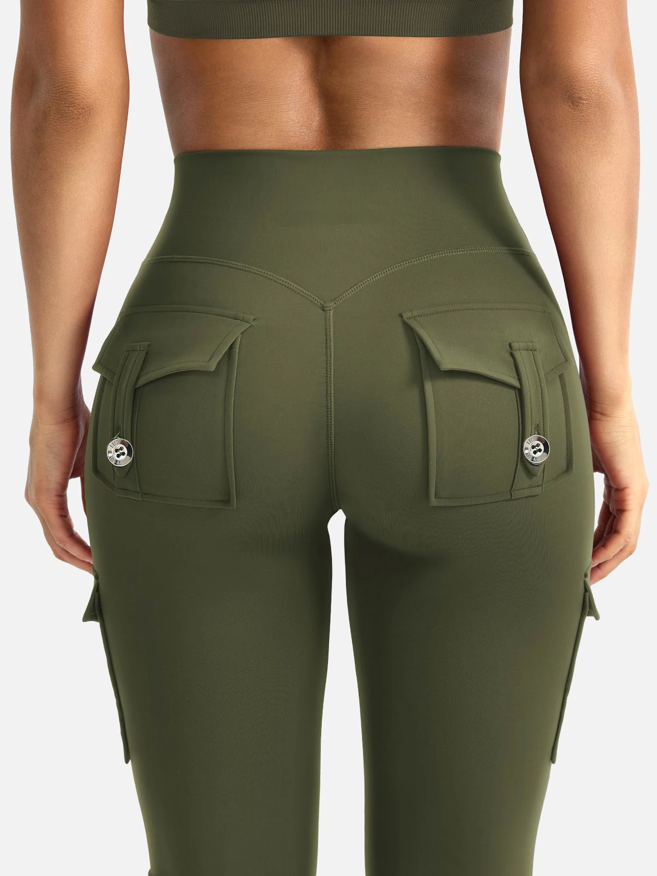 Women High Waist Cargo Flare Yoga Leggings Side Pockets Bootcut Fitness Workout Gym Pants Tummy Control