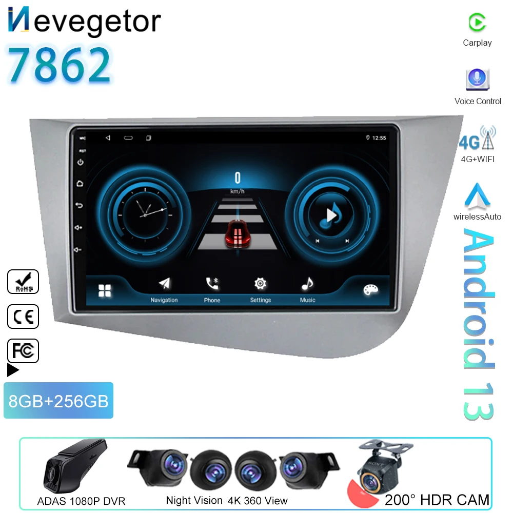 

Android Auto For Seat Leon 2 MK2 2005 - 2011 Car Radio Multimedia Video Player Navigation GPS 360 Camera 5G WIFI BT No 2din DVD