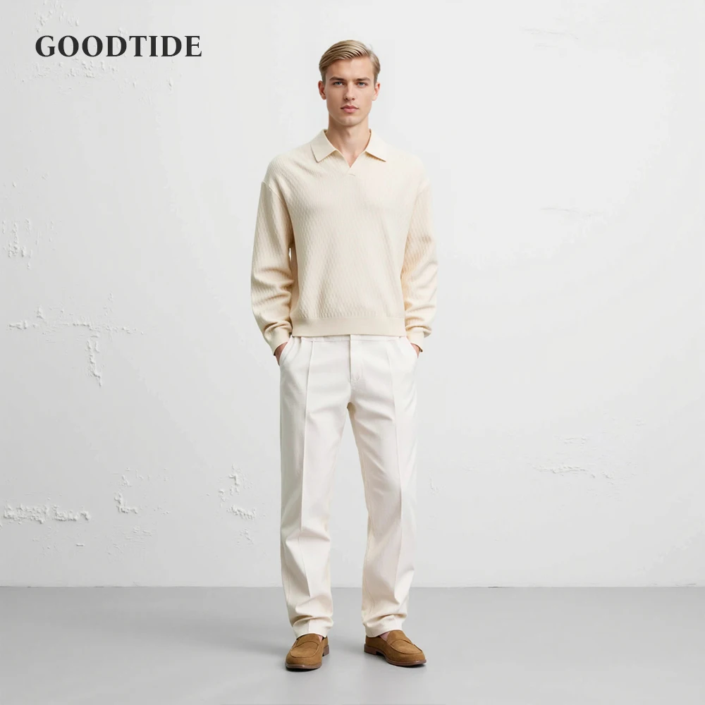 2025 Autumn Men's Loose Casual Vintage Solid Color Fashion Long Sleeve Polo Collar Pullover Knitted Sweaters Jumper Man Clothes
