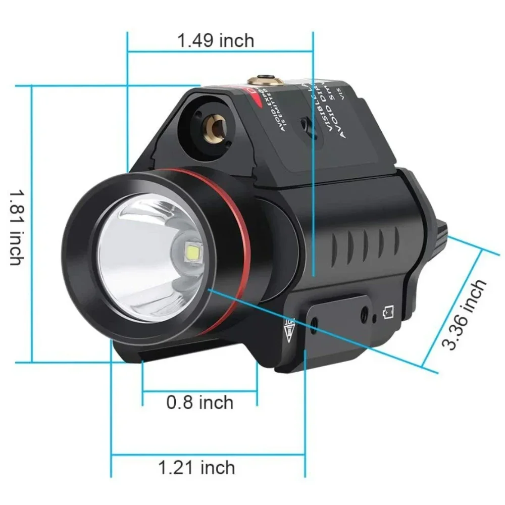 500LM Powerful Tactical Weapon Light Combo Red 5mw Laser Flashlight CR123A Battery Compatible for Pistol Handgun Rifle