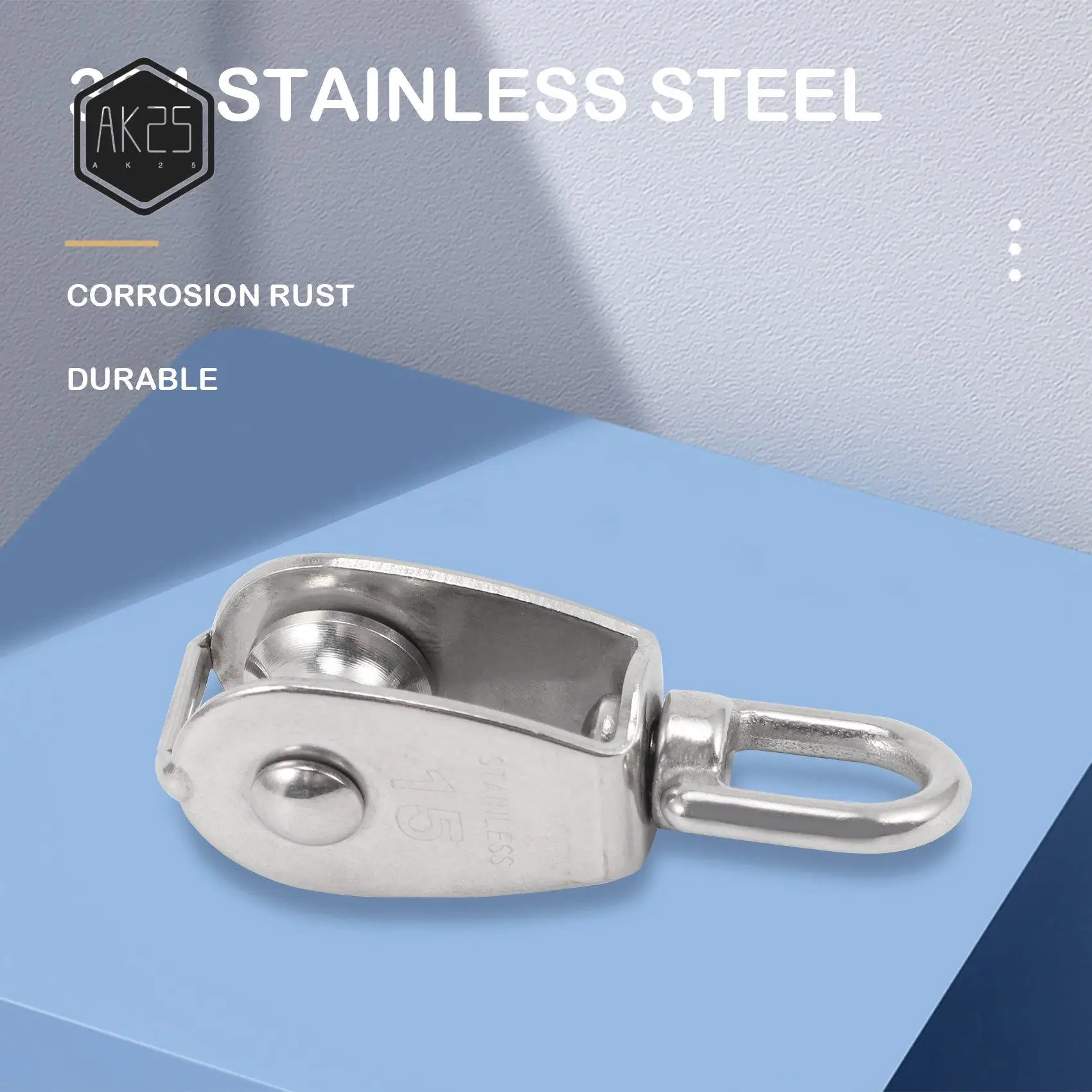 

AK25-4PCS Single Pulley Block M15 Stainless Steel Small Pulley Roller For Rope Cord In Outdoor 360°Swivel Silver Pulley