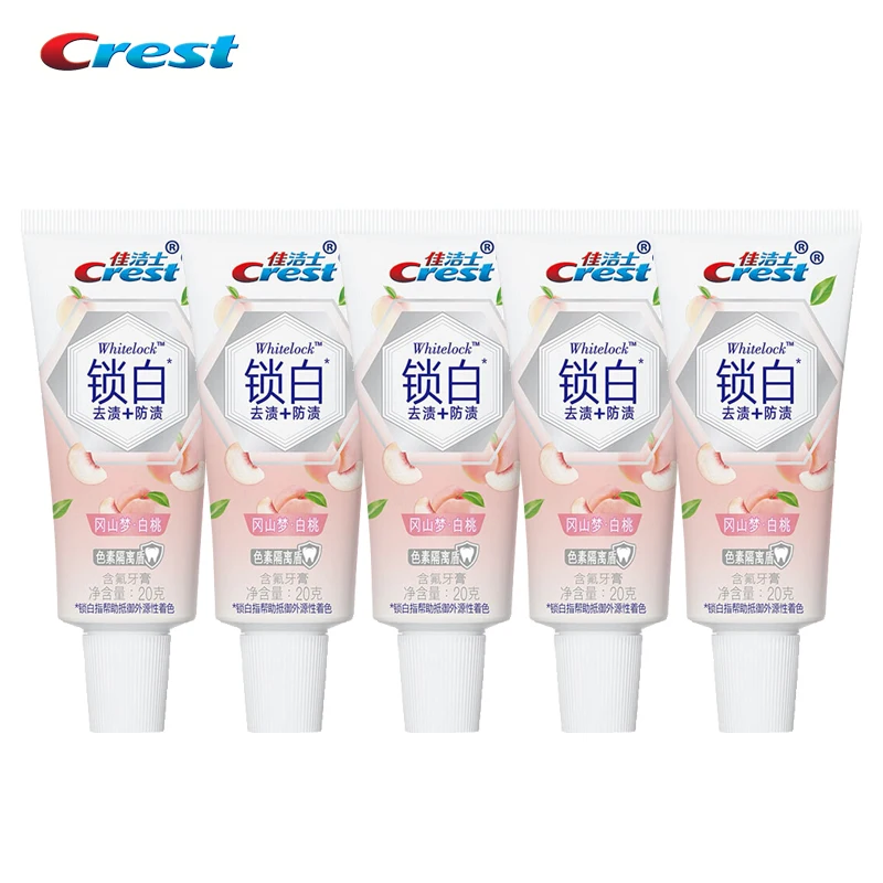 Crest 3D White Refreshing Peach Toothpaste Peach Flavour Lock White Stain Remover Small Toothpaste Travel Size 20g *10pcs