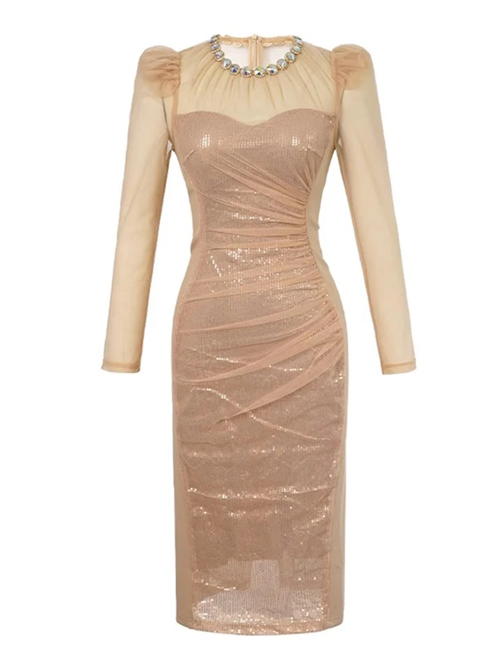 slim fit dress slacks Geometric Sequin Rosette Cocktail Dress