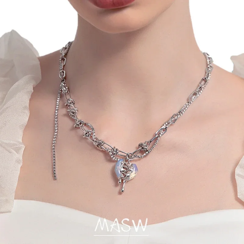 MASW Original Design Cool Heart Pendant Necklace 2024 Trend New Jewelry Luxury High Quality For Women Fashion Accessories