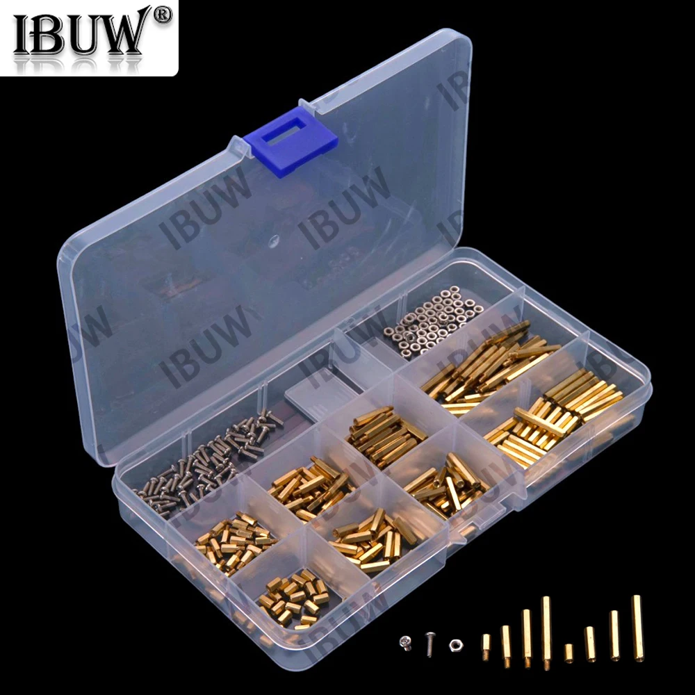 300PCS Brass Standoff Spacer Female/Male M2 Thread Pillar Long 6mm with PCB Motherboard Screws Hex Nuts Assortment Kit M2