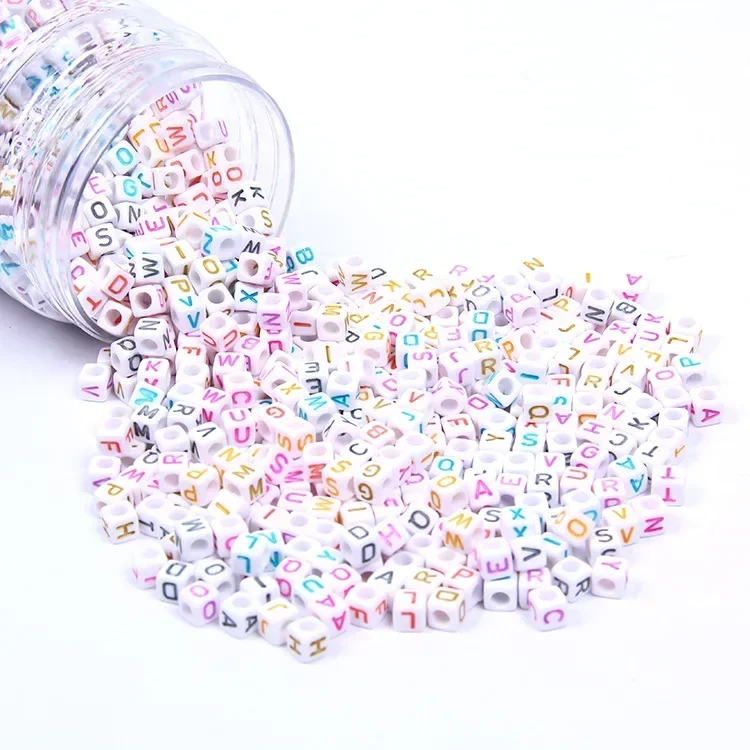 100pcs Rainbow Rubber Band Accessories Manual Diy White Letter Beads Acrylic Beads Children's Educational Toys 0.6cm  Loom