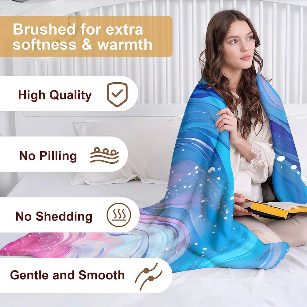 Blue Pink Fluid Soft Warm Flannel Blanket Lightweight Cozy Christmas Halloween Home Decor Room