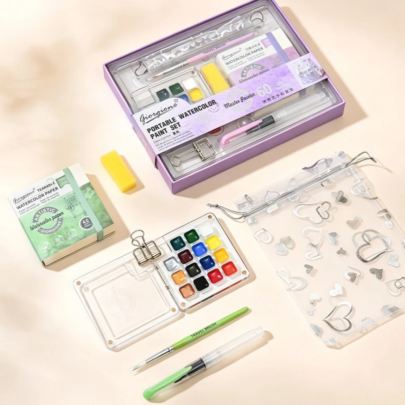 Watercolor Paint Set 15 Colors Solid Pigment Acrylic Box with Storage Bag Portable Outdoor Painting Hand Account DIY Art